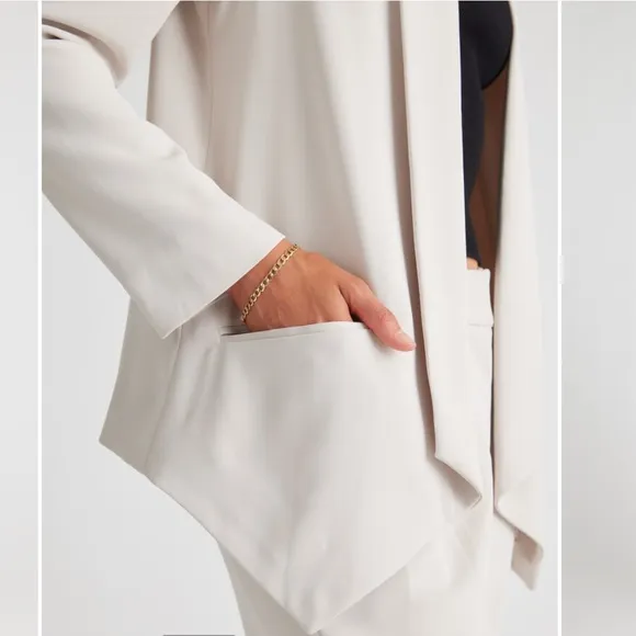 QUINCE Stretch Crepe Open Blazer Shawl CollarSand Cream Tailored Sz Medium NEW