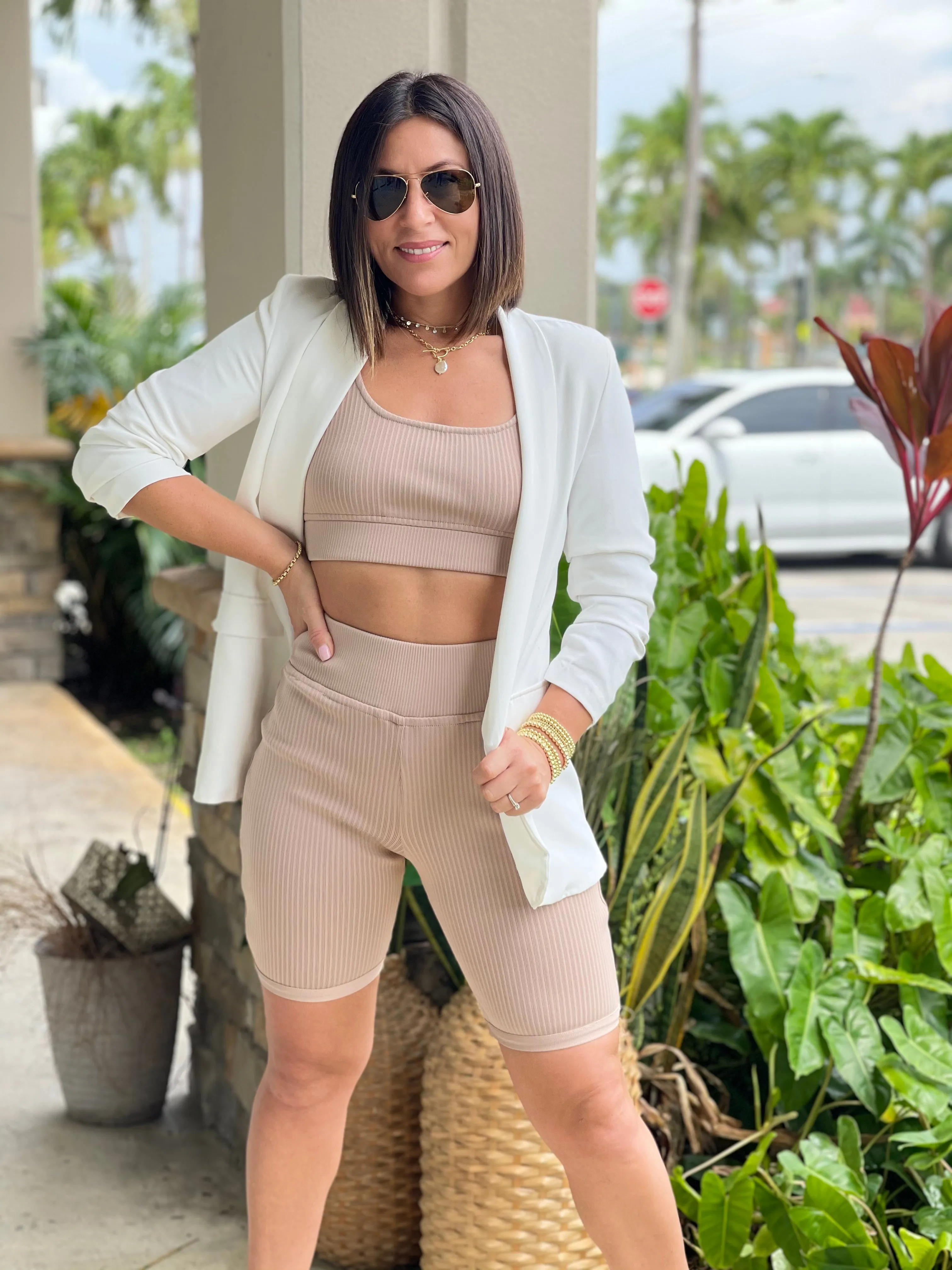 "Amanda" Fitted Biker Shorts And Crop Top Set