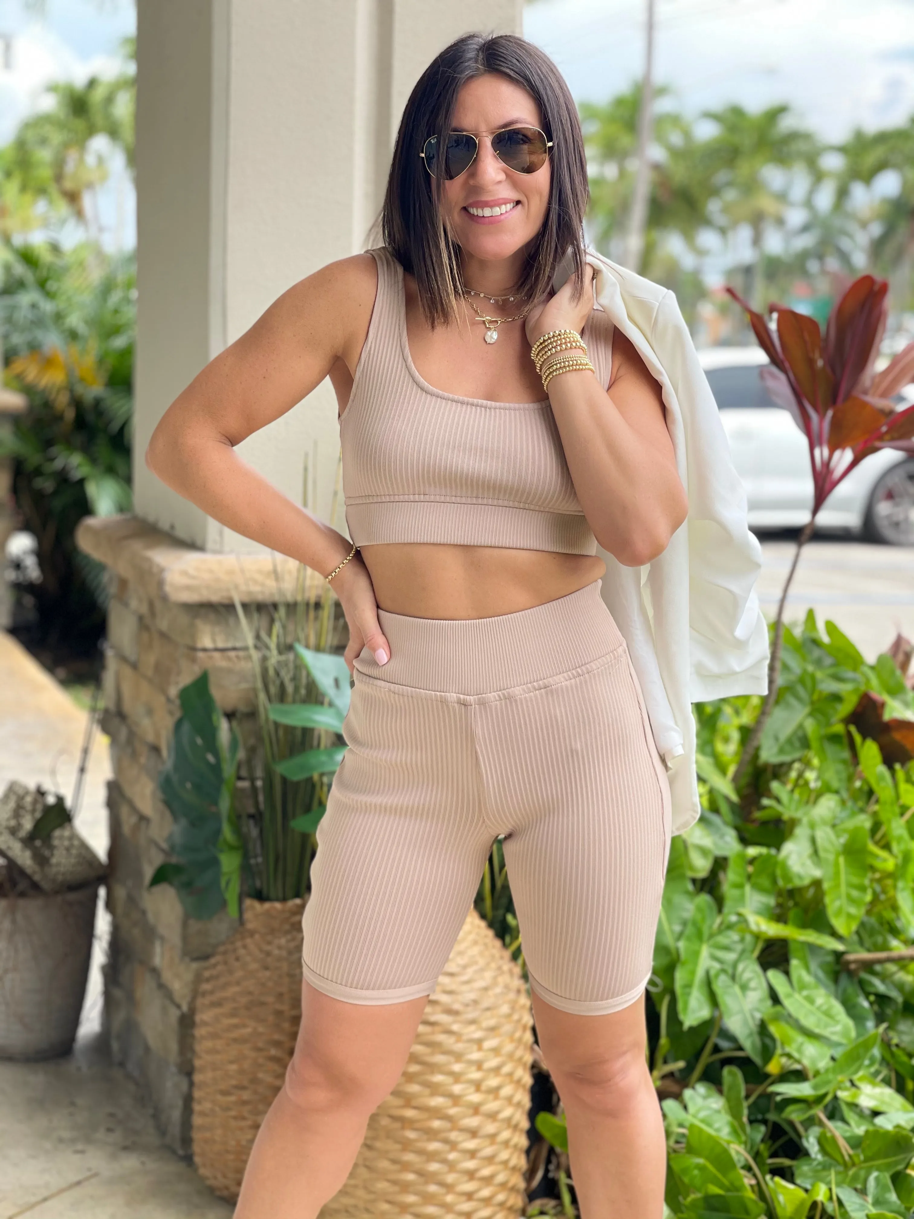 "Amanda" Fitted Biker Shorts And Crop Top Set