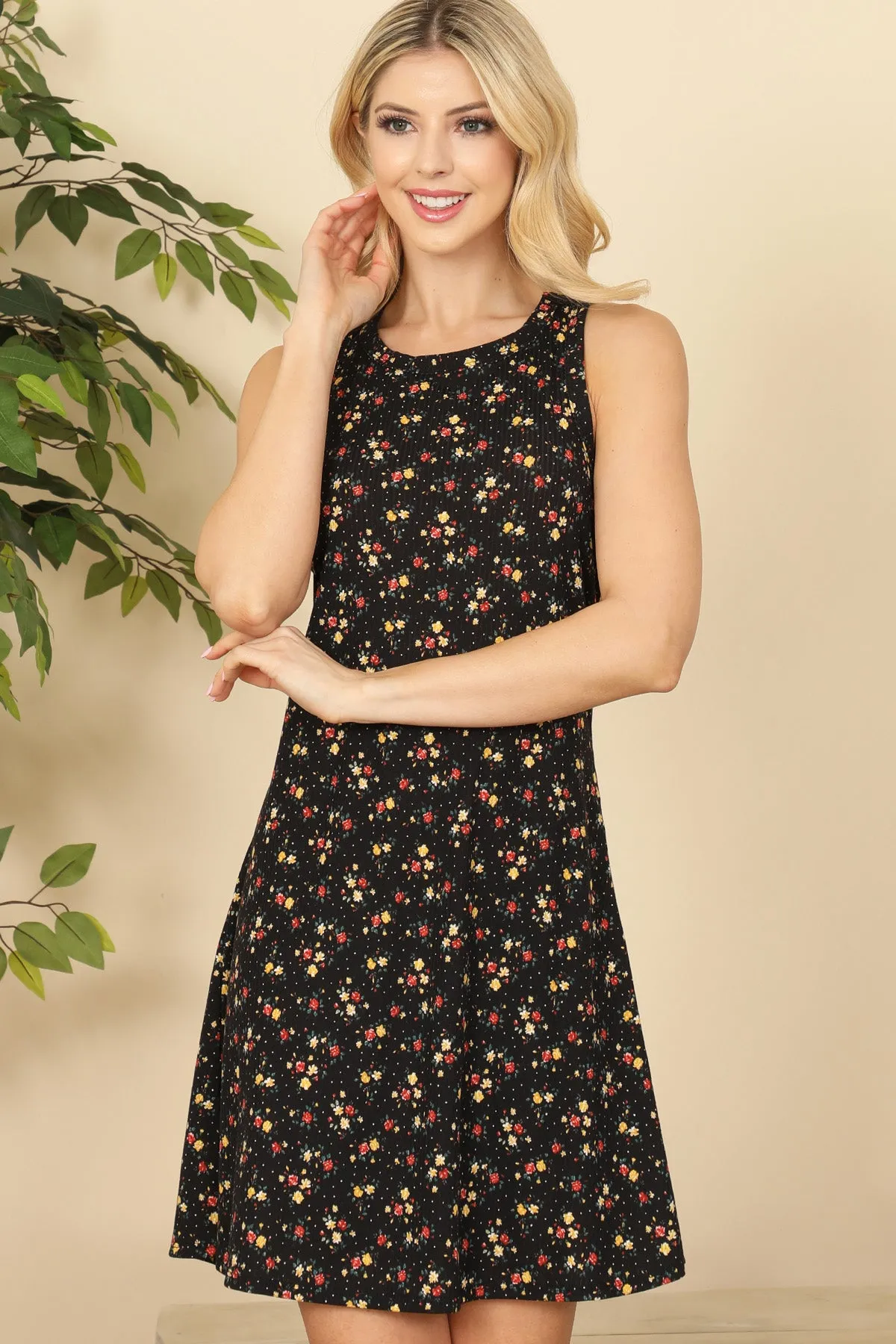 Racerback Round Neck Floral Print Mini Dress