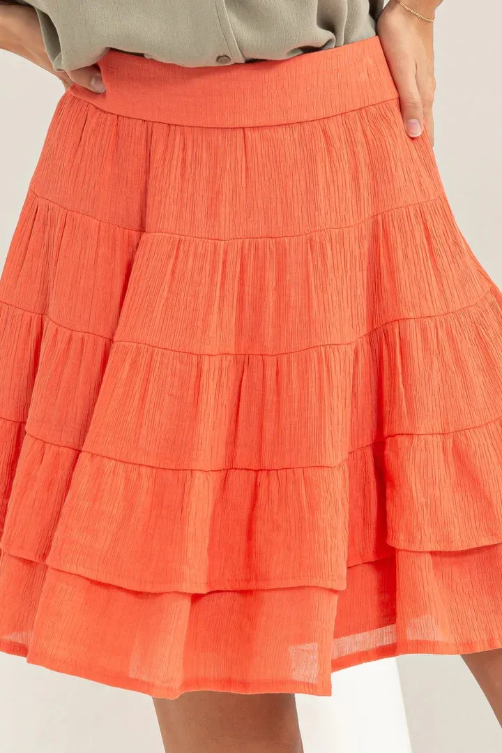 Raelynn High-Waisted Tiered Mini Skirt In Red Orange