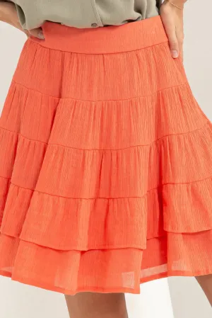 Raelynn High-Waisted Tiered Mini Skirt In Red Orange