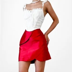Red Satin Look High Waisted A-Line Mini Skirt Size 0/XS