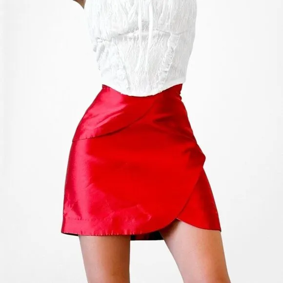 Red Satin Look High Waisted A-Line Mini Skirt Size 0/XS