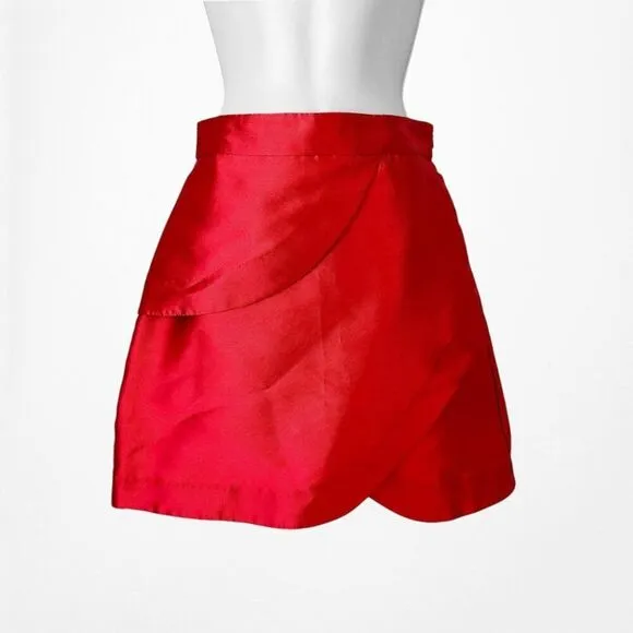 Red Satin Look High Waisted A-Line Mini Skirt Size 0/XS
