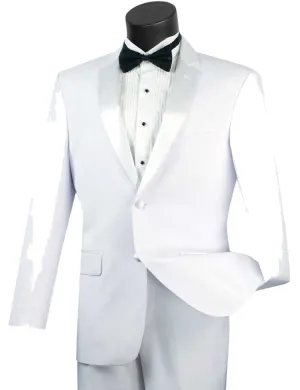 Regular Fit 2 Piece Satin Lapel Tuxedo (White) T-900