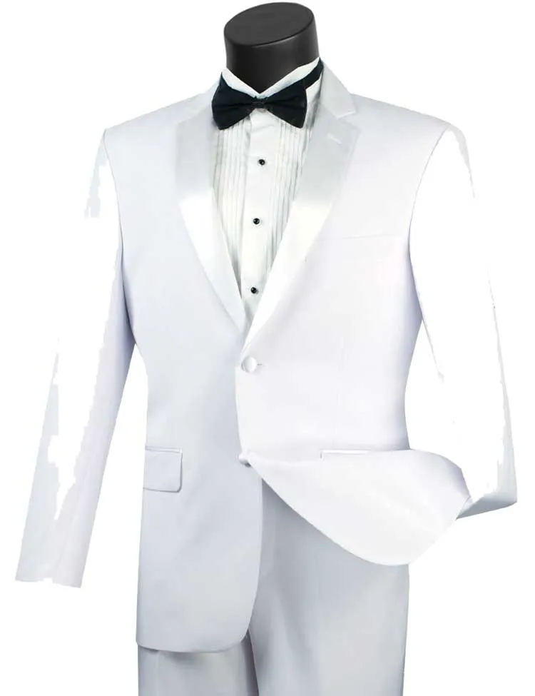 Regular Fit 2 Piece Satin Lapel Tuxedo (White) T-900