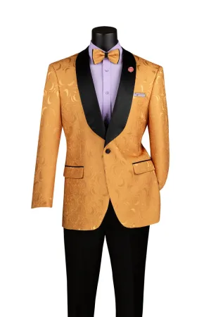 Regular Fit Blazer Shawl Lapel with Matching Bow Tie Gold BF-8