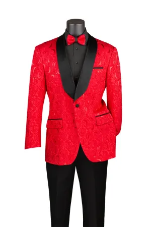 Regular Fit Blazer Shawl Lapel with Matching Bow Tie Red BF-8