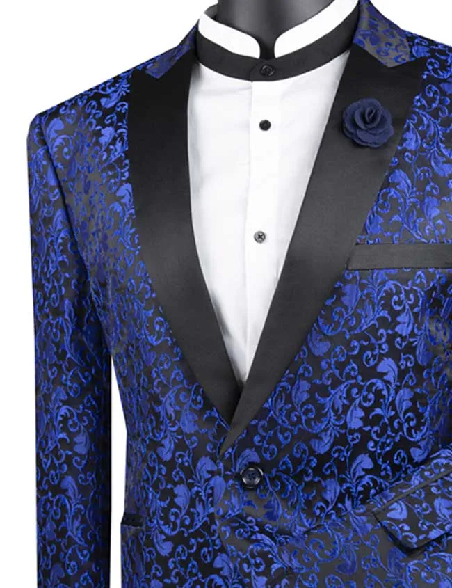 Regular Fit Floral Pattern Jacket Peak Lapel (Blue) BF-2