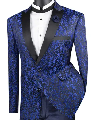 Regular Fit Floral Pattern Jacket Peak Lapel (Blue) BF-2