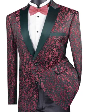 Regular Fit Floral Pattern Jacket Peak Lapel (Red) BF-2