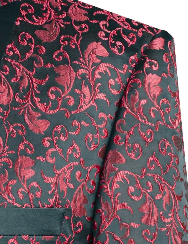 Regular Fit Floral Pattern Jacket Peak Lapel (Red) BF-2