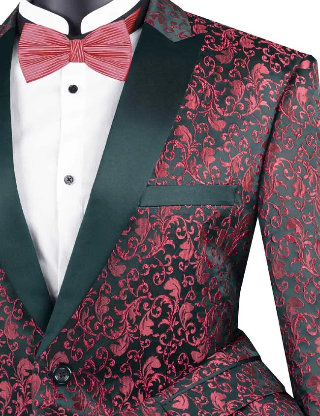 Regular Fit Floral Pattern Jacket Peak Lapel (Red) BF-2