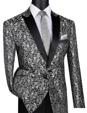 Regular Fit Floral Pattern Jacket Peak Lapel (Silver) BF-2