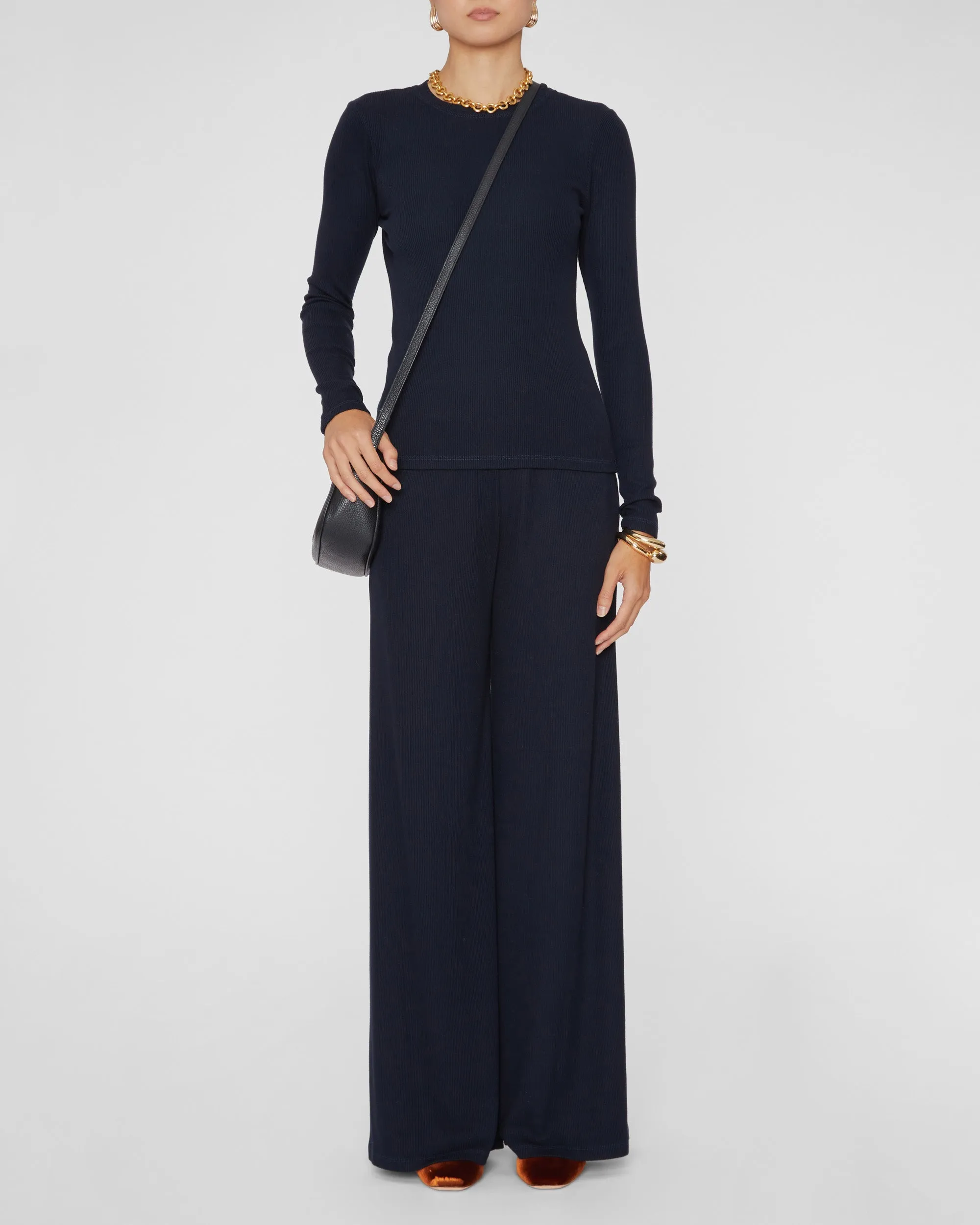 Rib Wide Leg Pants