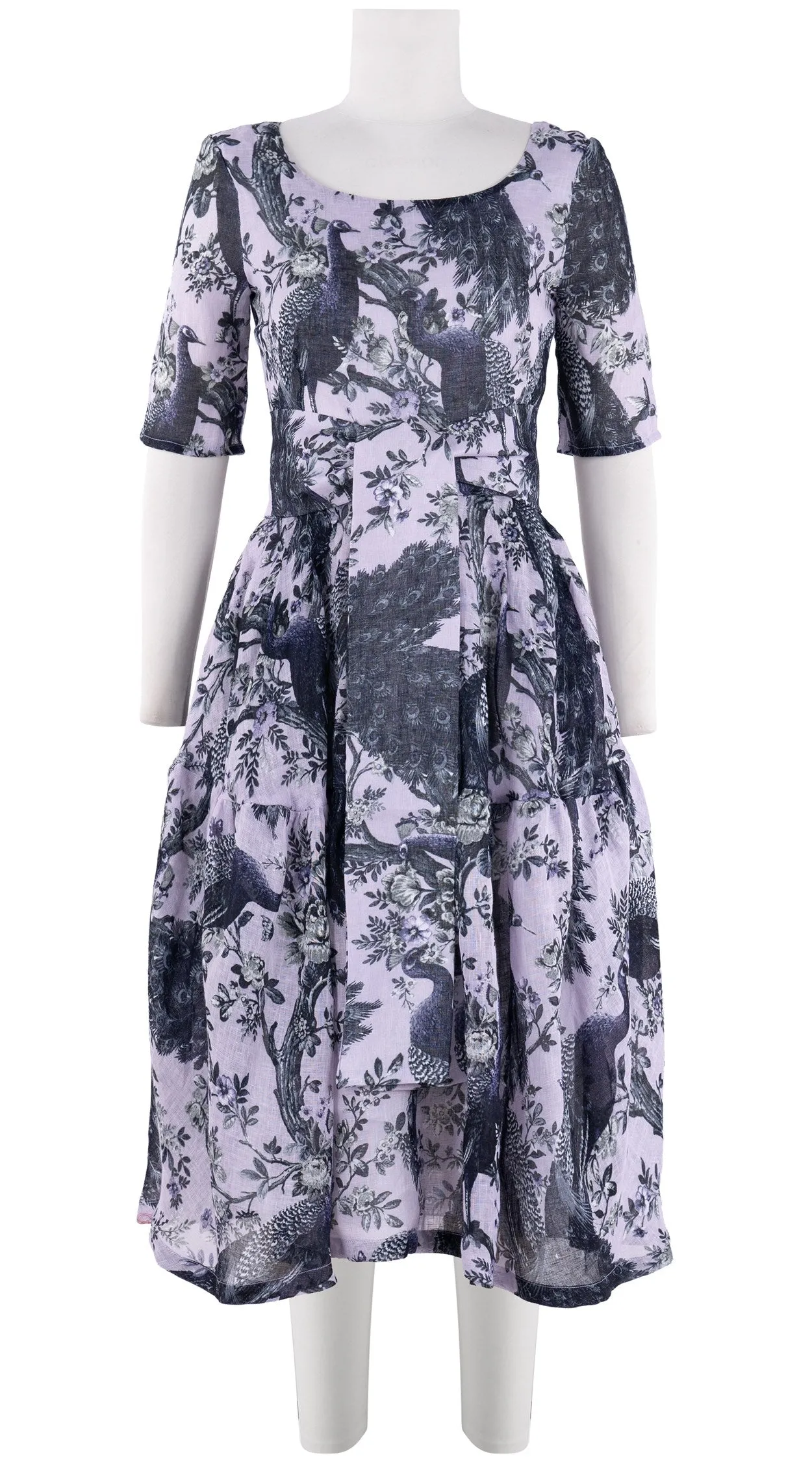 Rose Dress Boat Neck 1/2 Sleeve Long  3 Length Linen (Belvedere Peacok)