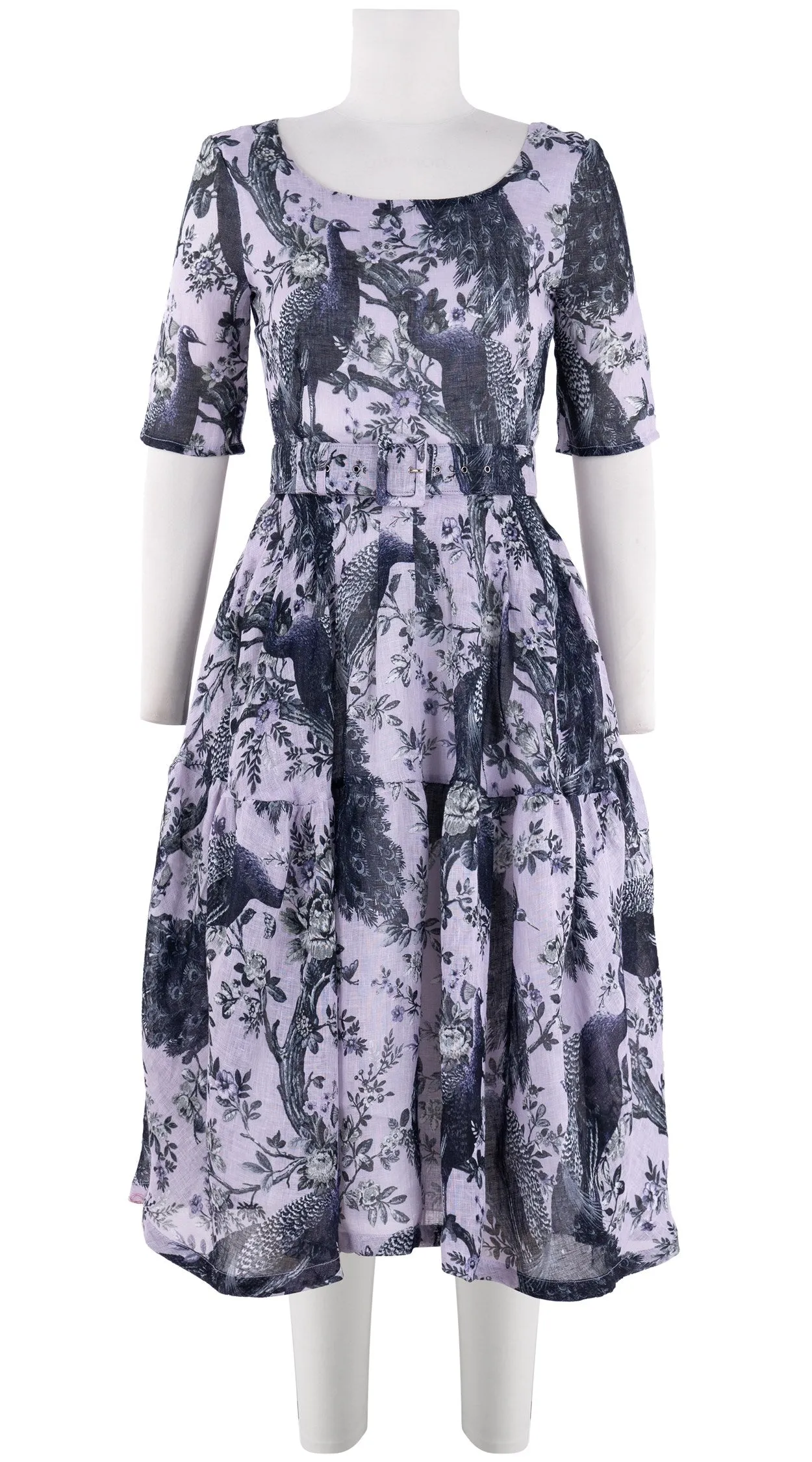 Rose Dress Boat Neck 1/2 Sleeve Long  3 Length Linen (Belvedere Peacok)