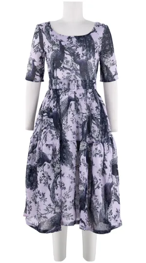 Rose Dress Boat Neck 1/2 Sleeve Long  3 Length Linen (Belvedere Peacok)