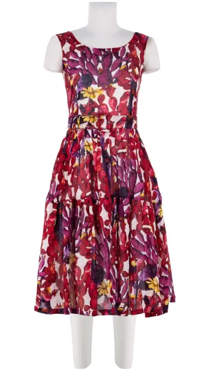Rose Dress Boat Neck Sleeveless Long Length Linen (Cactus Paradise Bright)