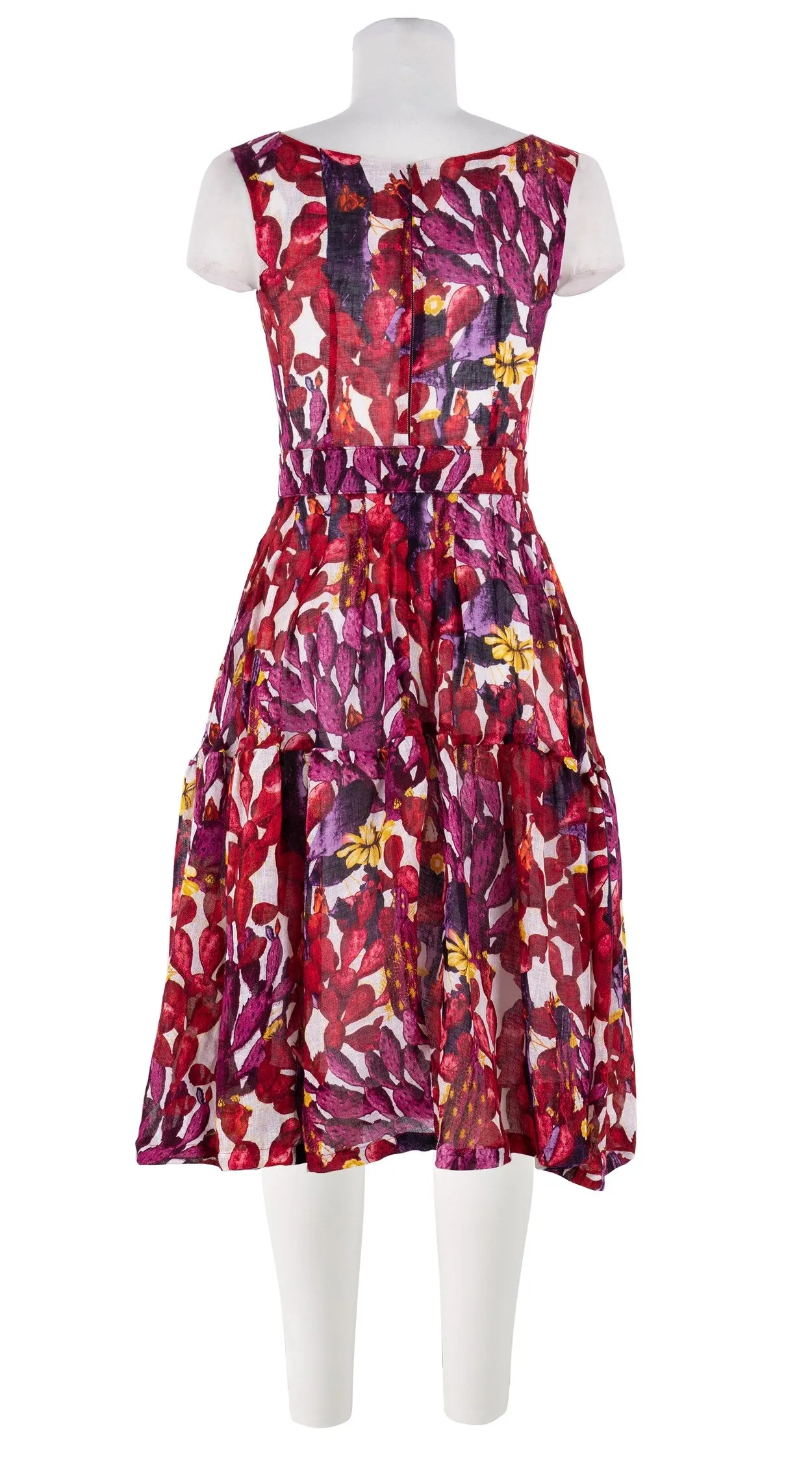 Rose Dress Boat Neck Sleeveless Long Length Linen (Cactus Paradise Bright)