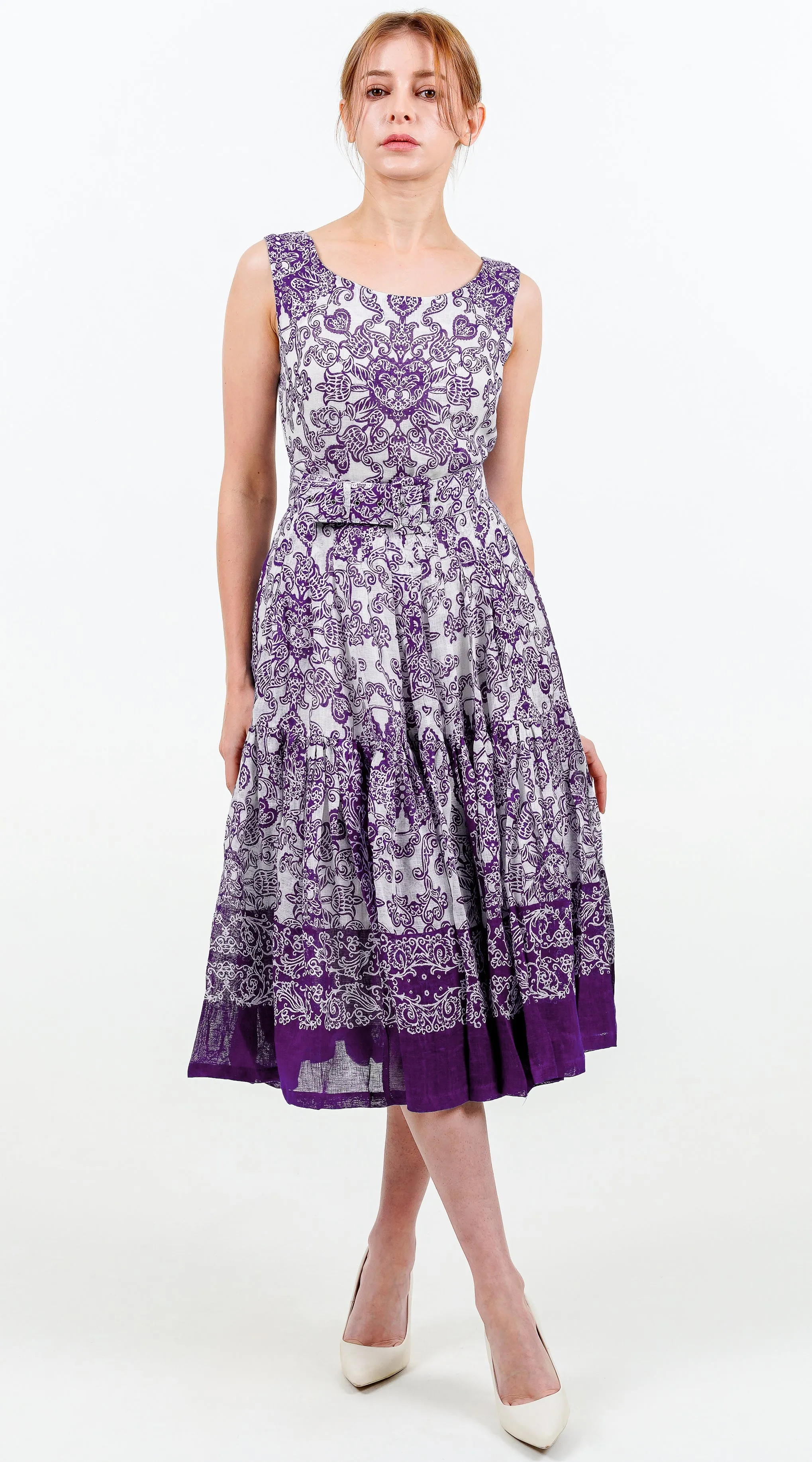Rose Dress Boat Neck Sleeveless Long Length Linen (Casanova Bandana Small)