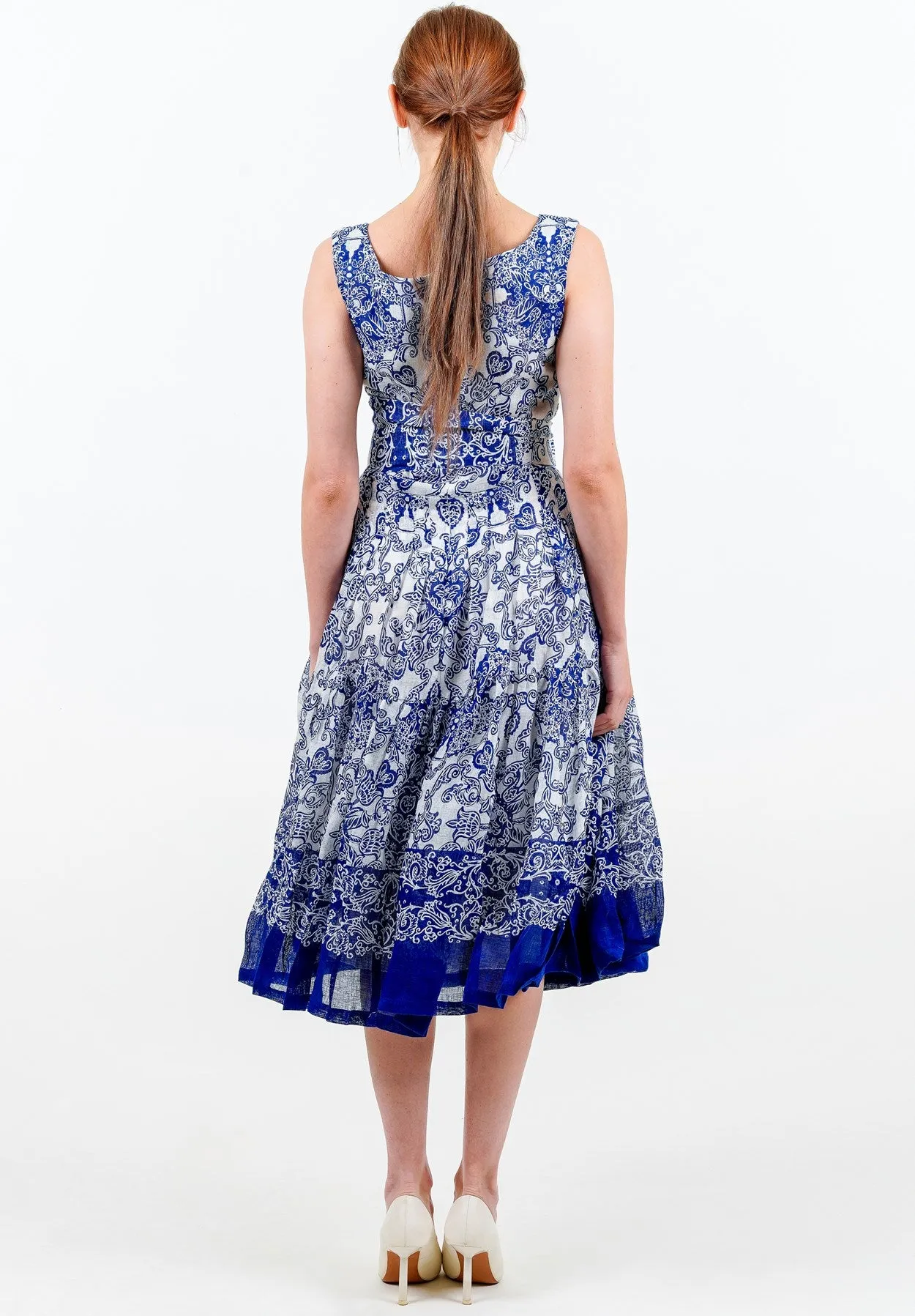 Rose Dress Boat Neck Sleeveless Long Length Linen (Casanova Bandana Small)