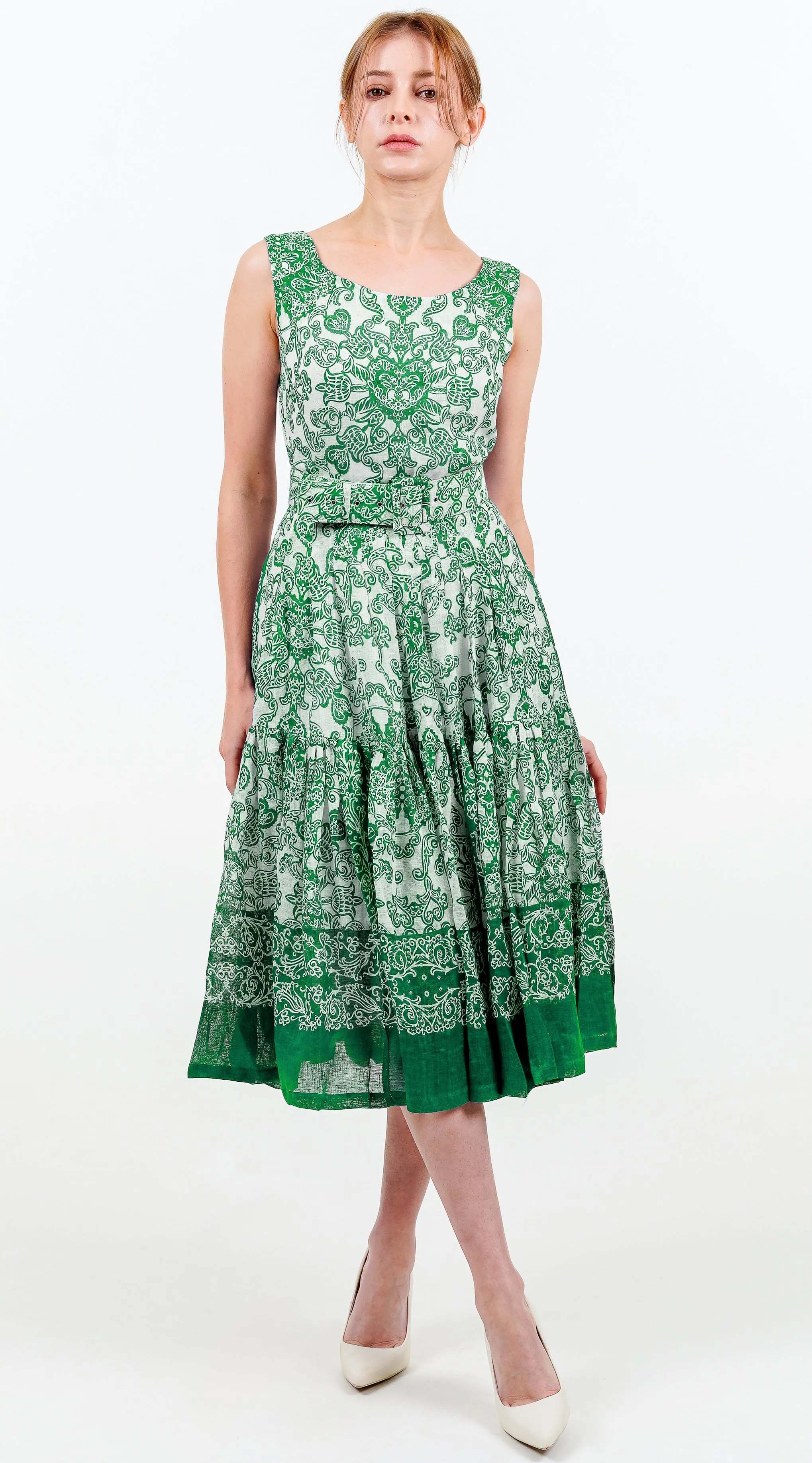 Rose Dress Boat Neck Sleeveless Long Length Linen (Casanova Bandana Small)
