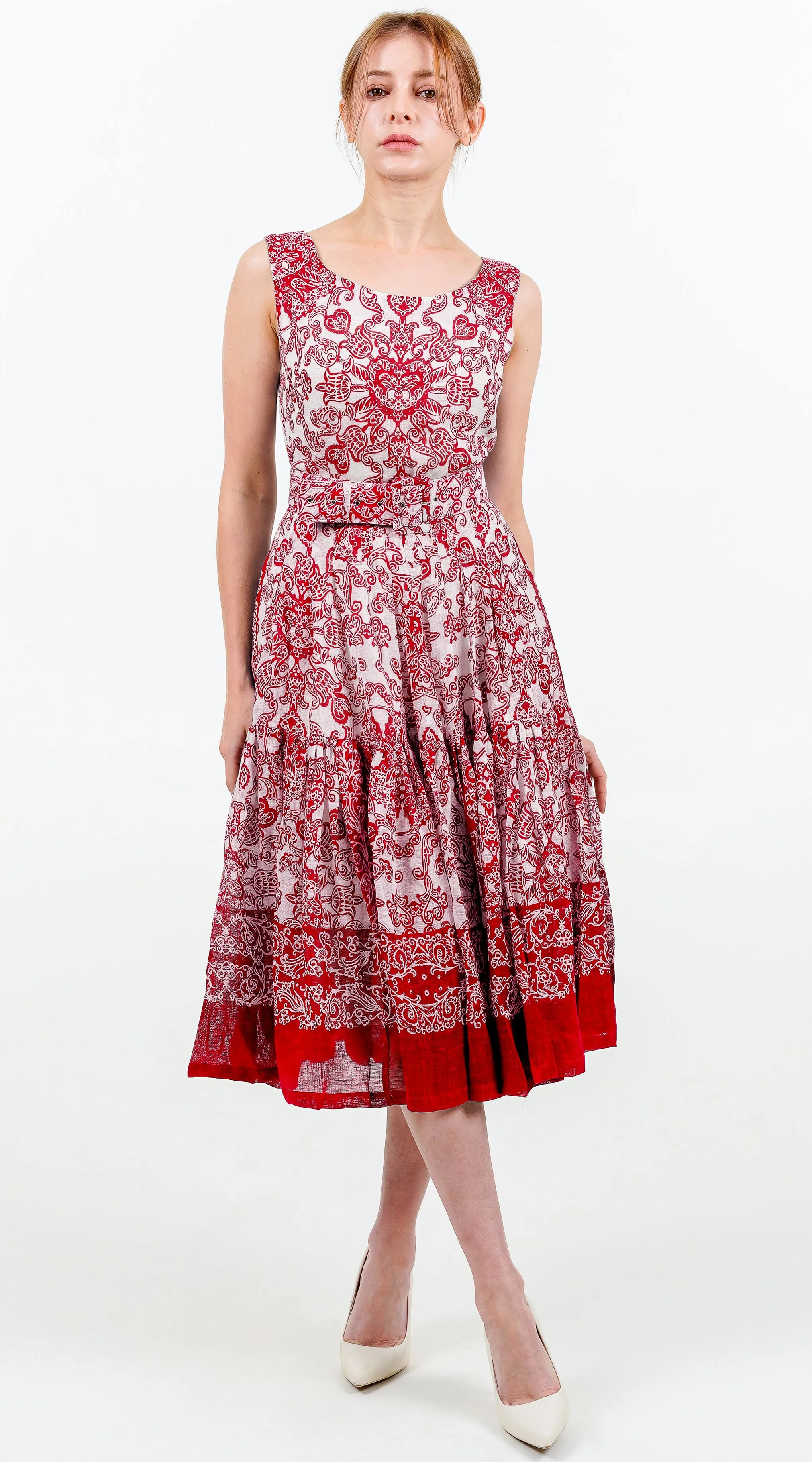 Rose Dress Boat Neck Sleeveless Long Length Linen (Casanova Bandana Small)