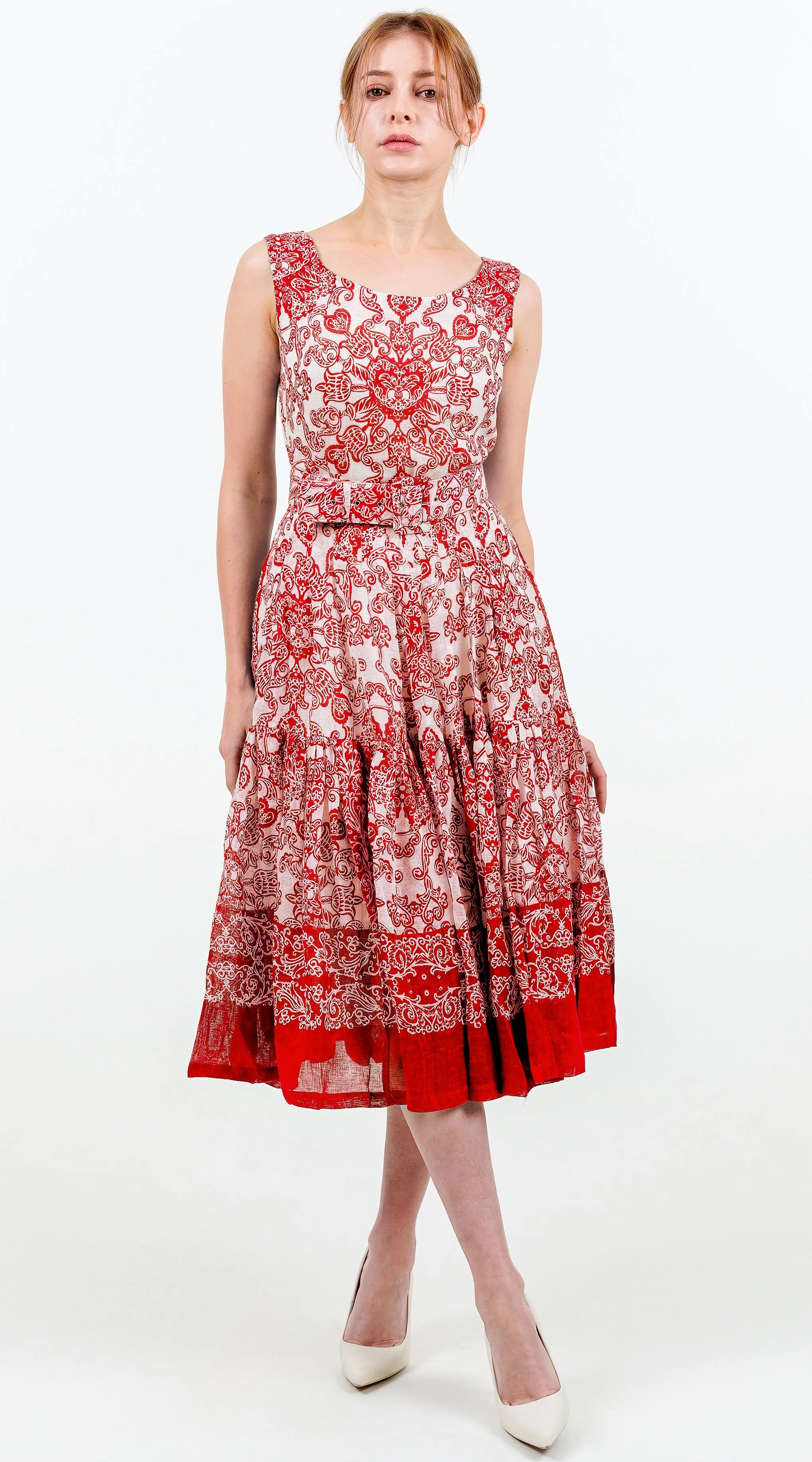 Rose Dress Boat Neck Sleeveless Long Length Linen (Casanova Bandana Small)