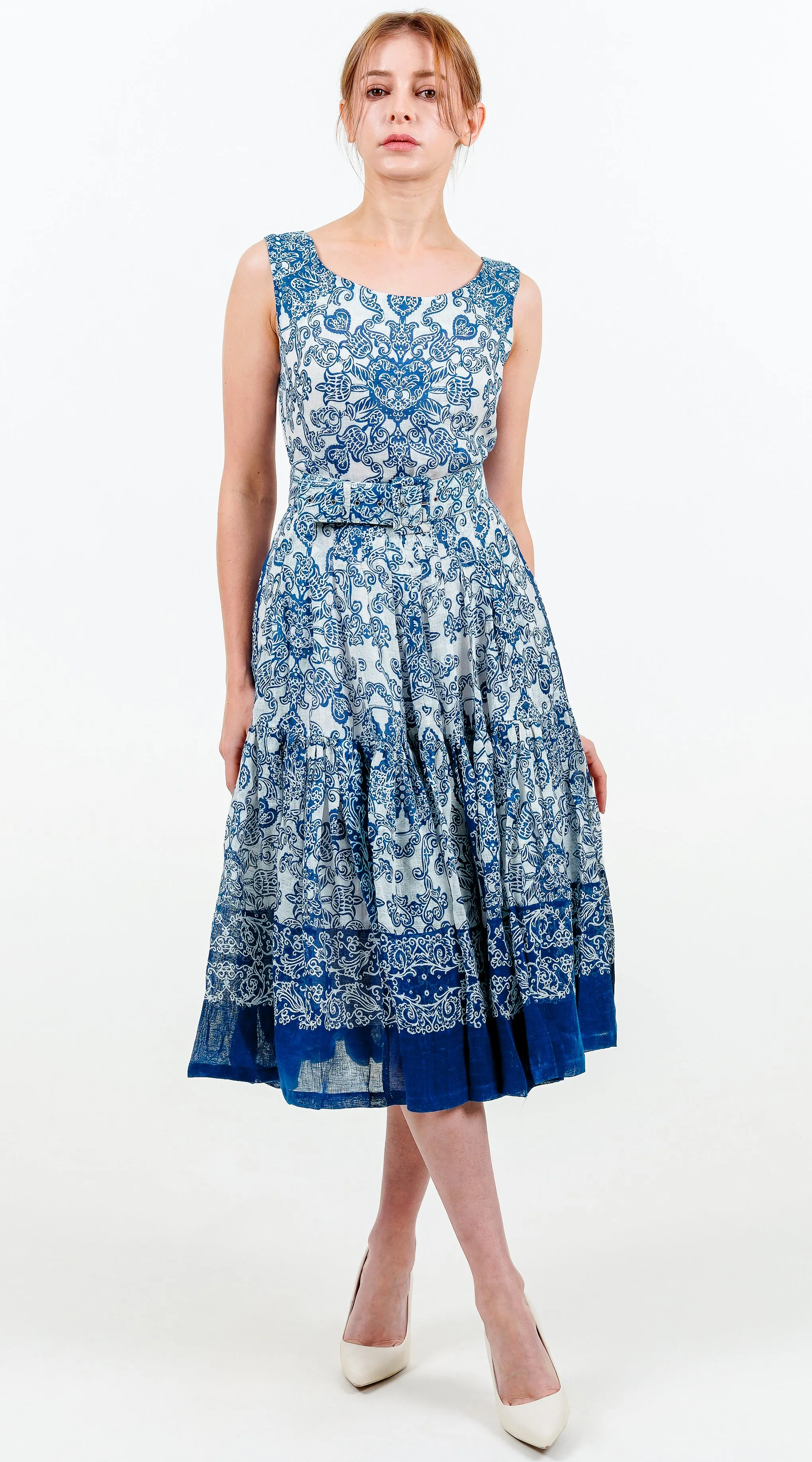 Rose Dress Boat Neck Sleeveless Long Length Linen (Casanova Bandana Small)