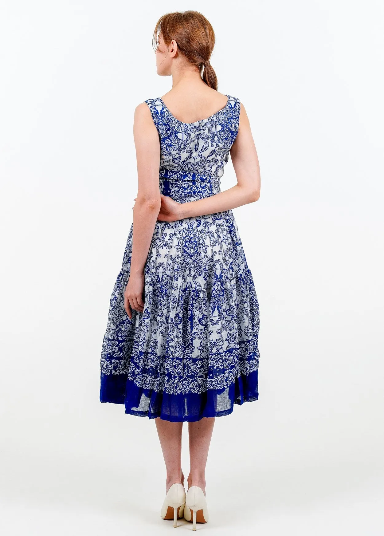 Rose Dress Boat Neck Sleeveless Long Length Linen (Casanova Bandana Small)