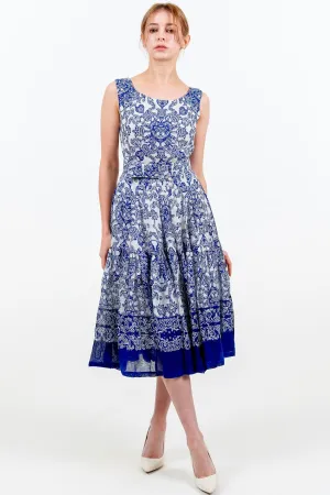 Rose Dress Boat Neck Sleeveless Long Length Linen (Casanova Bandana Small)