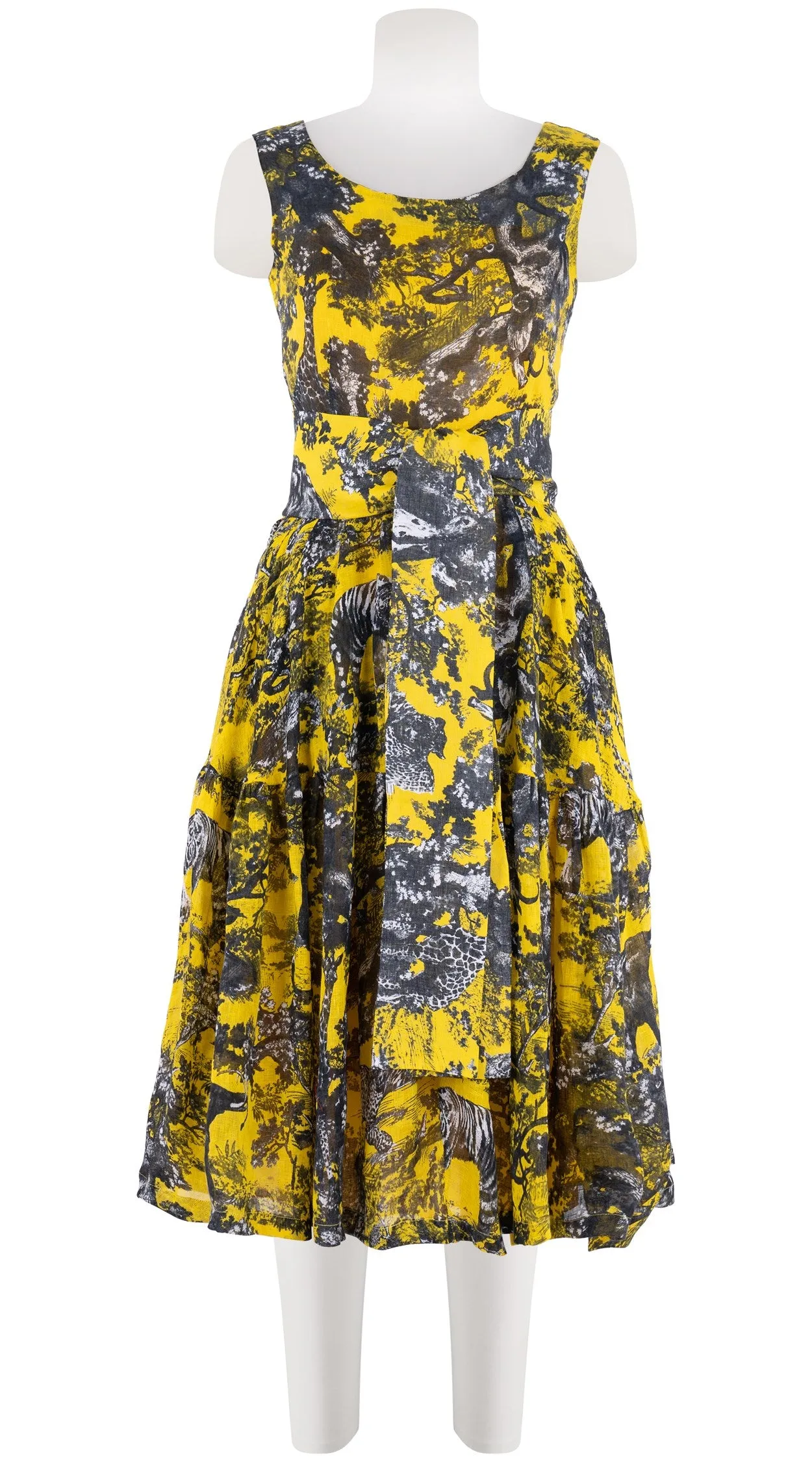 Rose Dress Boat Neck Sleeveless Long Length Linen (Safari Toile Bright)