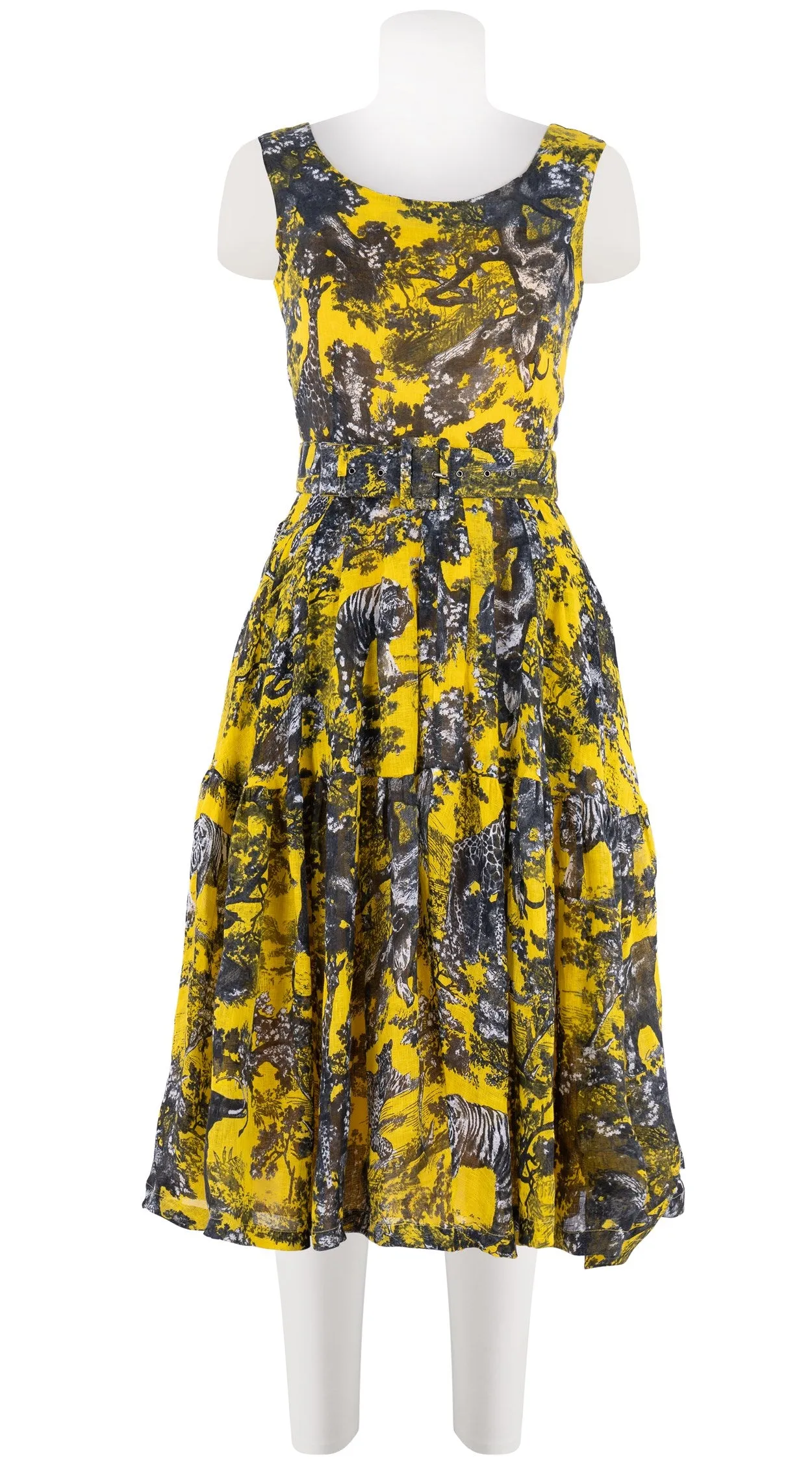 Rose Dress Boat Neck Sleeveless Long Length Linen (Safari Toile Bright)