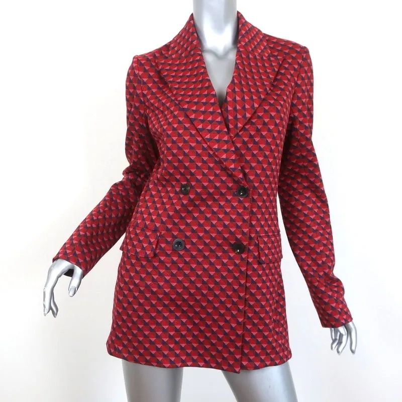 Rosetta Getty Double Breasted Peak Lapel Jacket Red Geometric Size Medium NEW