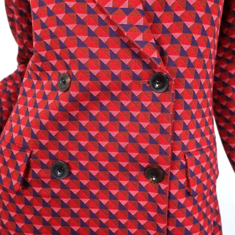 Rosetta Getty Double Breasted Peak Lapel Jacket Red Geometric Size Medium NEW