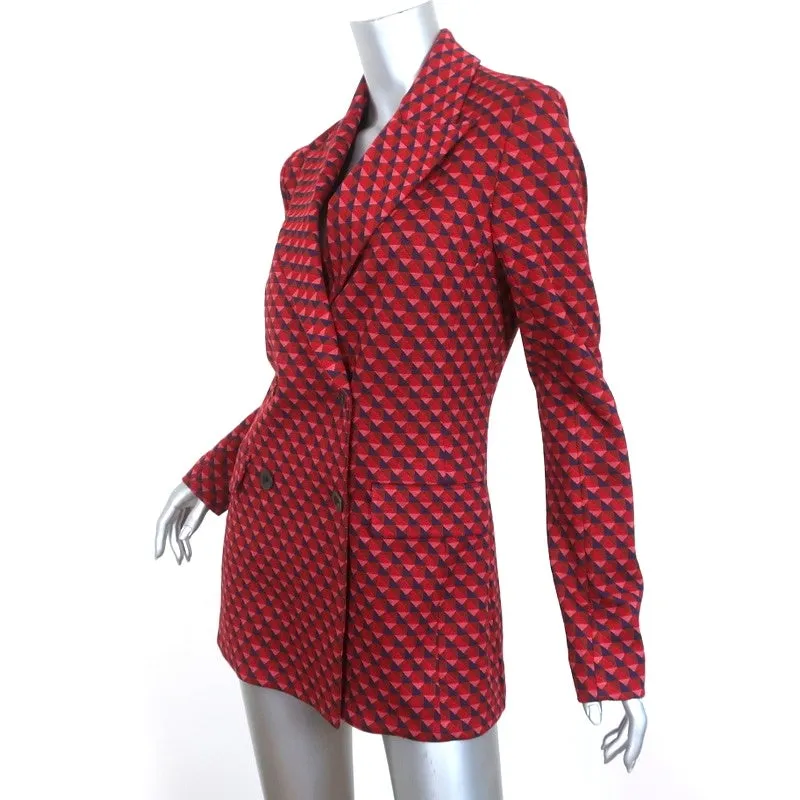 Rosetta Getty Double Breasted Peak Lapel Jacket Red Geometric Size Medium NEW