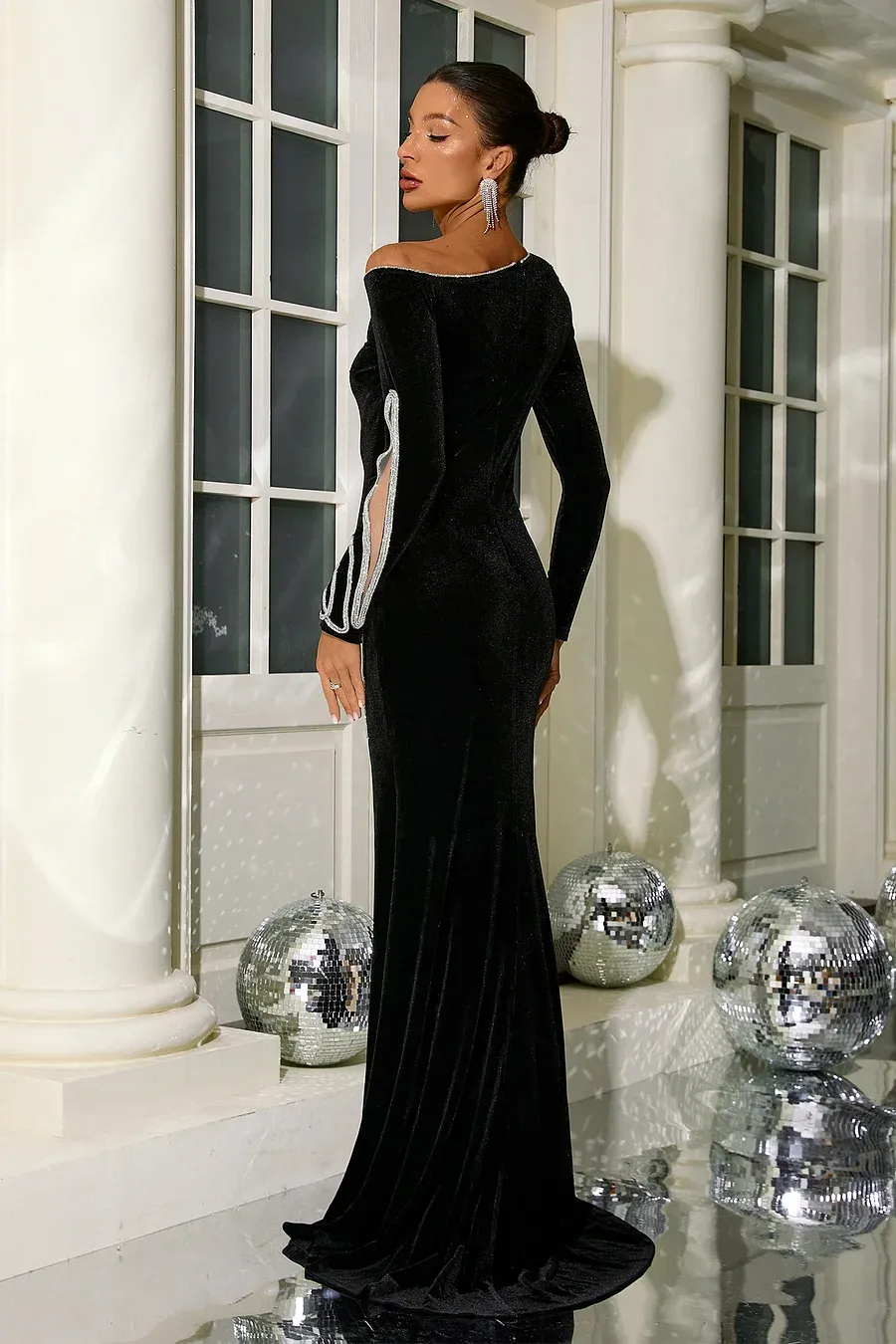 Round Neck Hollow Out Maxi Bodycon Dress HT3027