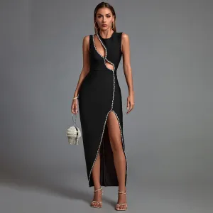 Round Neck Sleeveless Drill Chain Bandage Dress