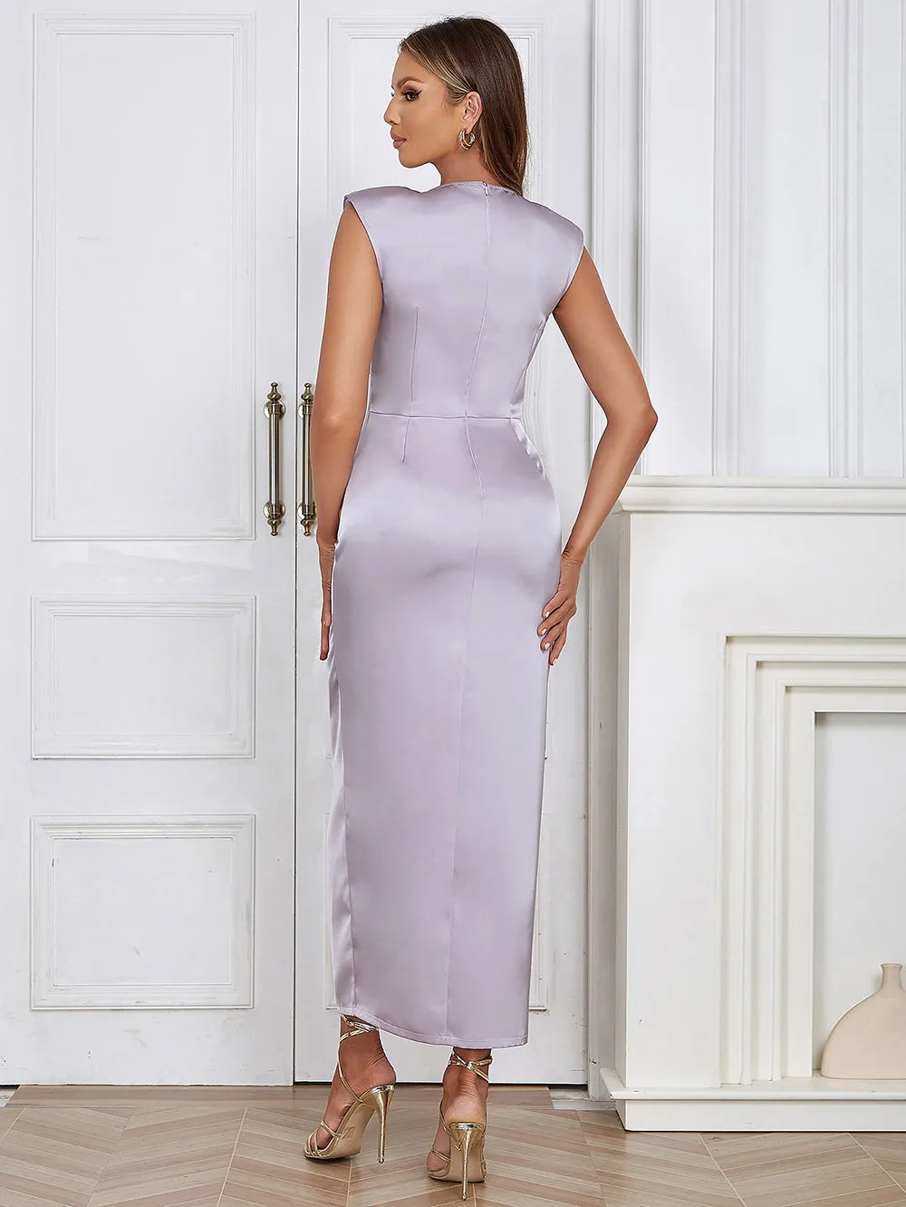 Round Neck Sleeveless Elegant Midi Bodycon Dress HB0209