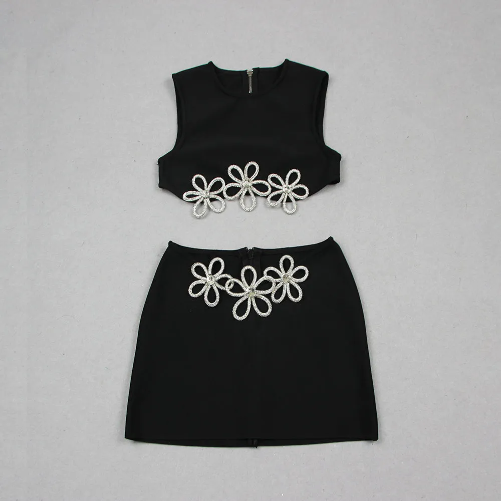 Round Neck Sleeveless Rhinestone Mini Bandage Dress HL9468