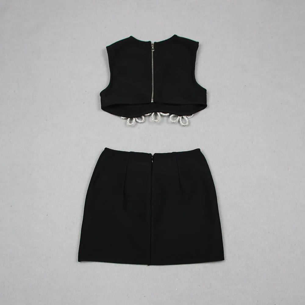 Round Neck Sleeveless Rhinestone Mini Bandage Dress HL9468