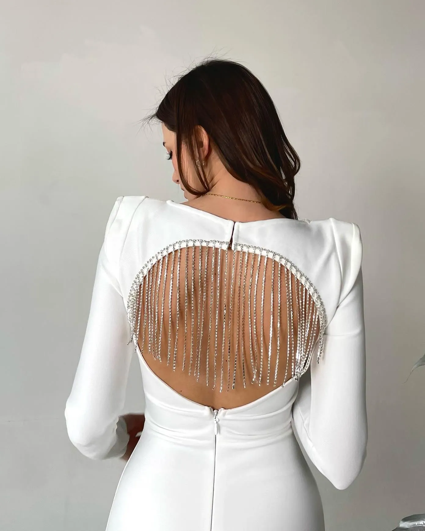 Round Neck Tassels Midi Bandage Dress