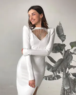 Round Neck Tassels Midi Bandage Dress