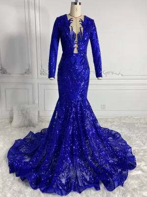Royal Blue Round Neck Gowns