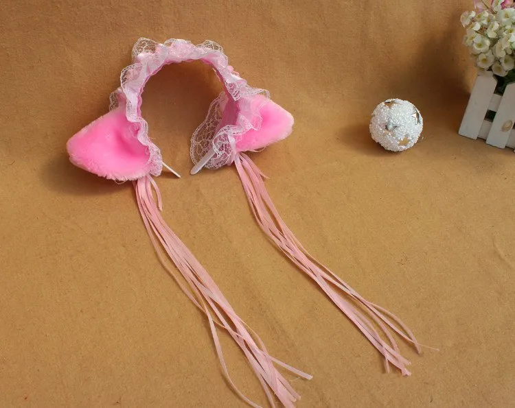 Ruffle Kitty Ears Headband with Tassels