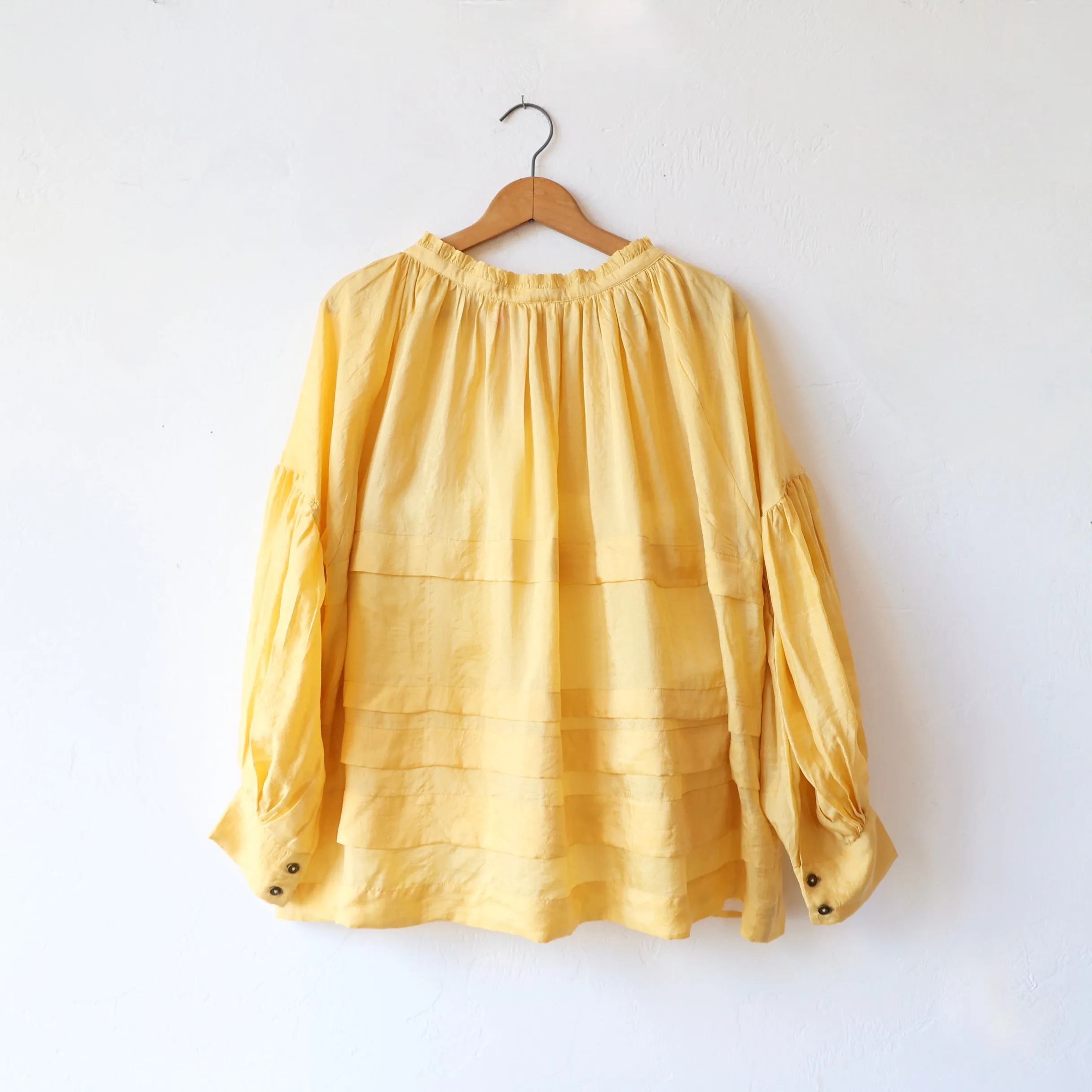 Runaway Bicycle Pleated Silk Blouse - Yellow