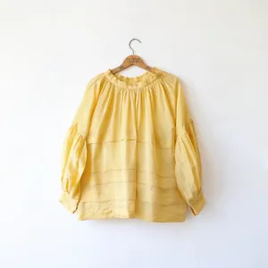 Runaway Bicycle Pleated Silk Blouse - Yellow