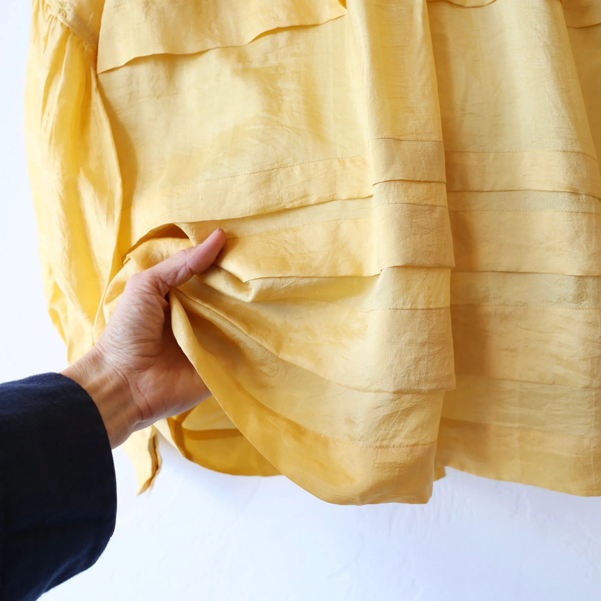 Runaway Bicycle Pleated Silk Blouse - Yellow
